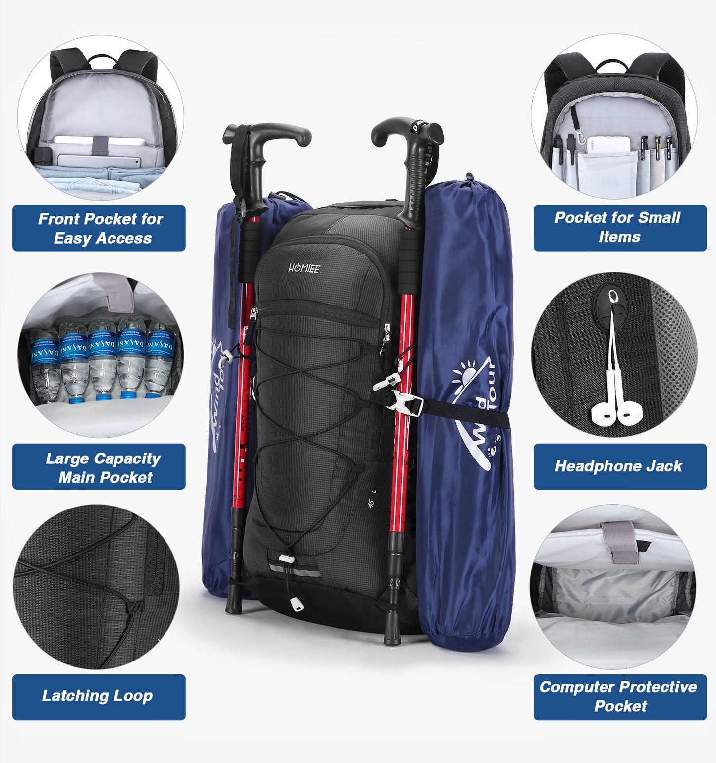 [HOMIEE] 登山リュックザック 45L 大容量 軽量