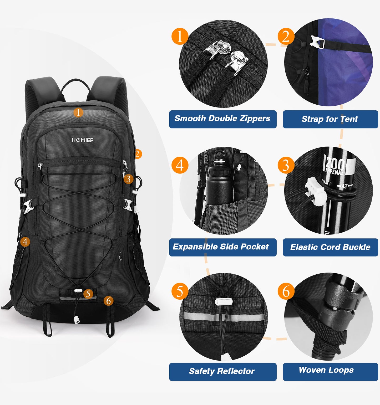 [HOMIEE] 登山リュックザック 45L 大容量 軽量
