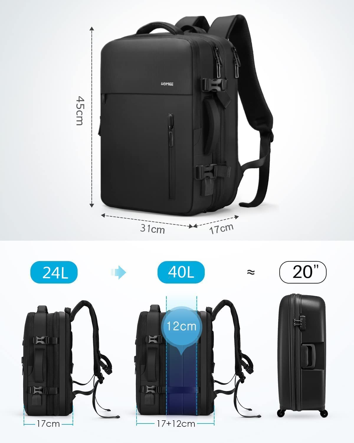 40L Travel Backpack in Black – Homiee